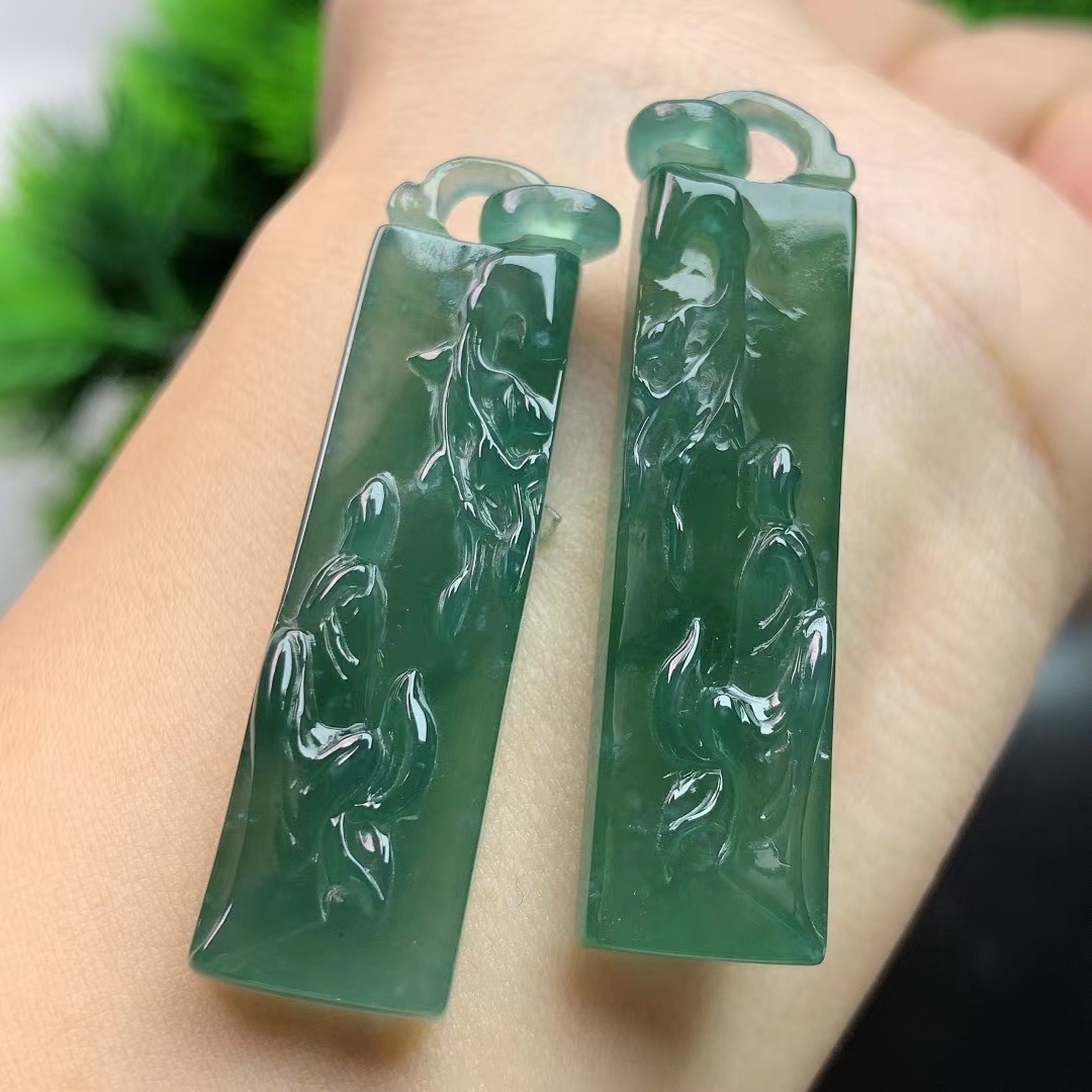 翡翠藍水悟道一對,天然翡翠A玉, 緬甸玉, Jade, Jadeite