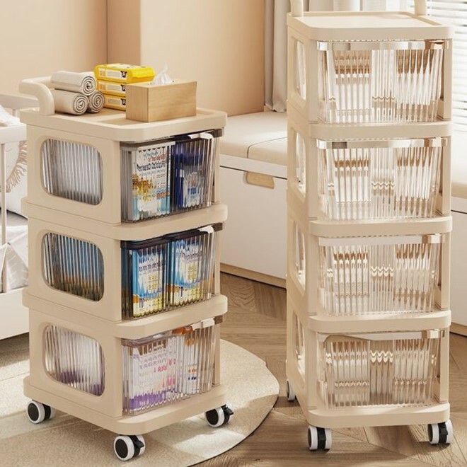 《3619》奶白色收納四輪抽屜式推車