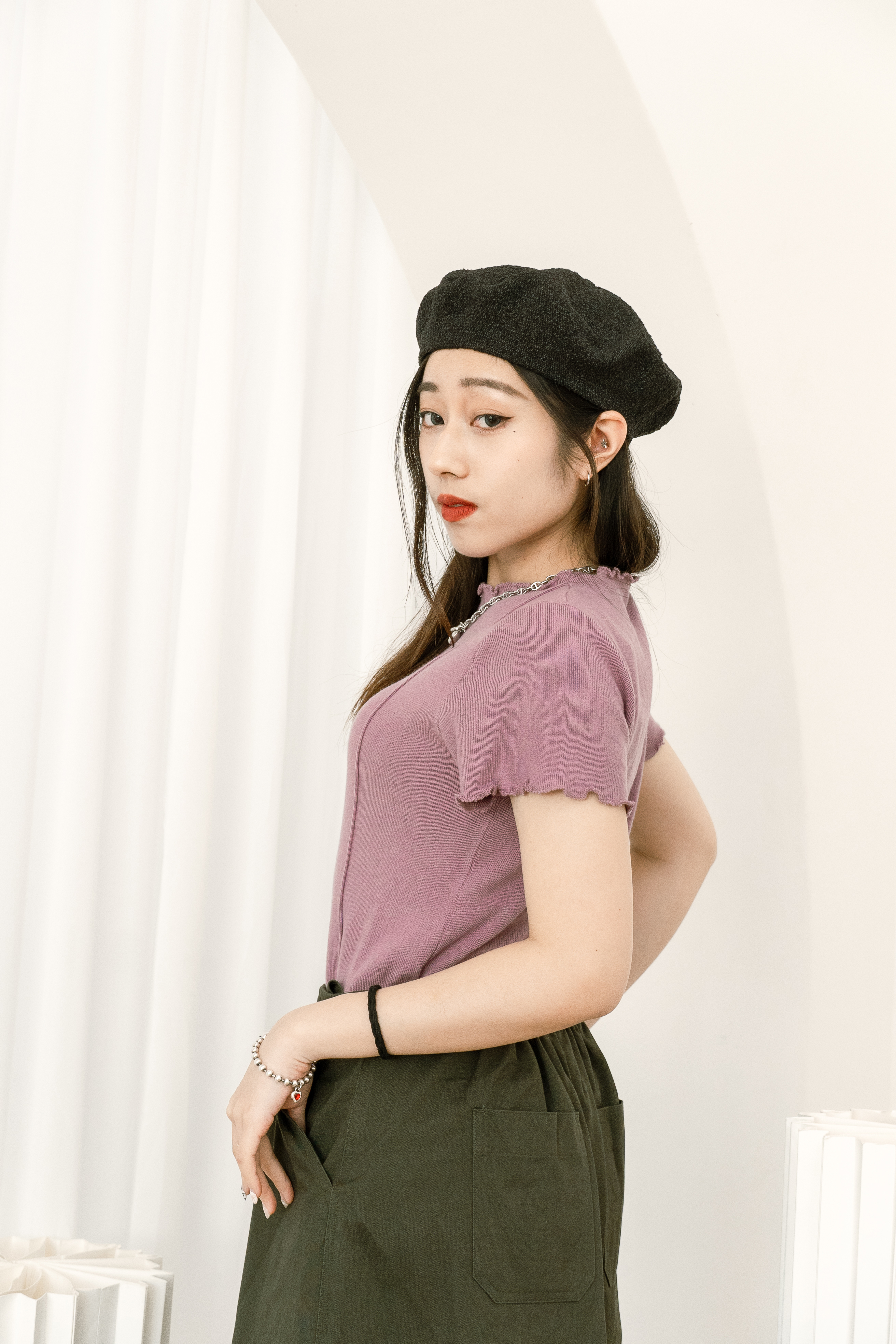 前後兩穿日常短袖針織上衣 - 10054