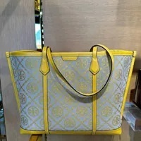 [S] TORY BURCH PERRY MONOGRAM JACQUARD TRIPLE COMPARTMENT TOTE,GOLDFINCH, 83312-703 (STB469)