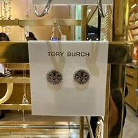 [S] TORY BURCH ROPE LOGO STUD EARRING,TORY SILVER, 196133338056 (STB477)