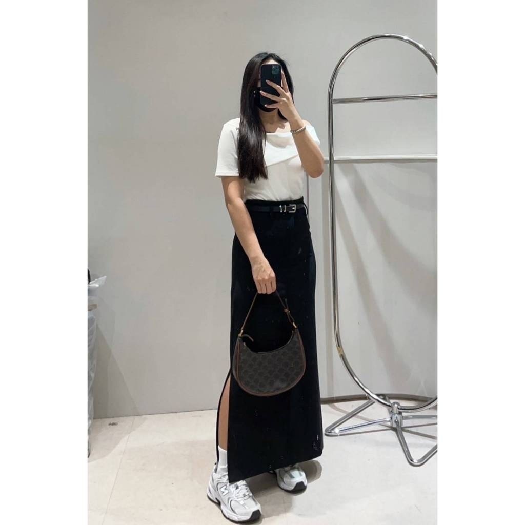 側開衩直筒西裝裙(附皮帶)