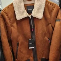 [S] DKNY FAUX SHEARLING BOMBER W SHERPA,BROWN, DX9MS846-BRN (SD817)