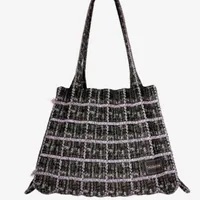 [S] PLEATS MAMA TWEED SHOPPER BAG,LAVENDER, PM11ZW-SB1-LA1-F (SPL68)