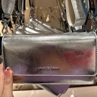 [S] MICHAEL KORS 35H3STTC7M JET SET ITEM LG ZA WALLET XBODY,SILVER, 196237282187 (SMK797)