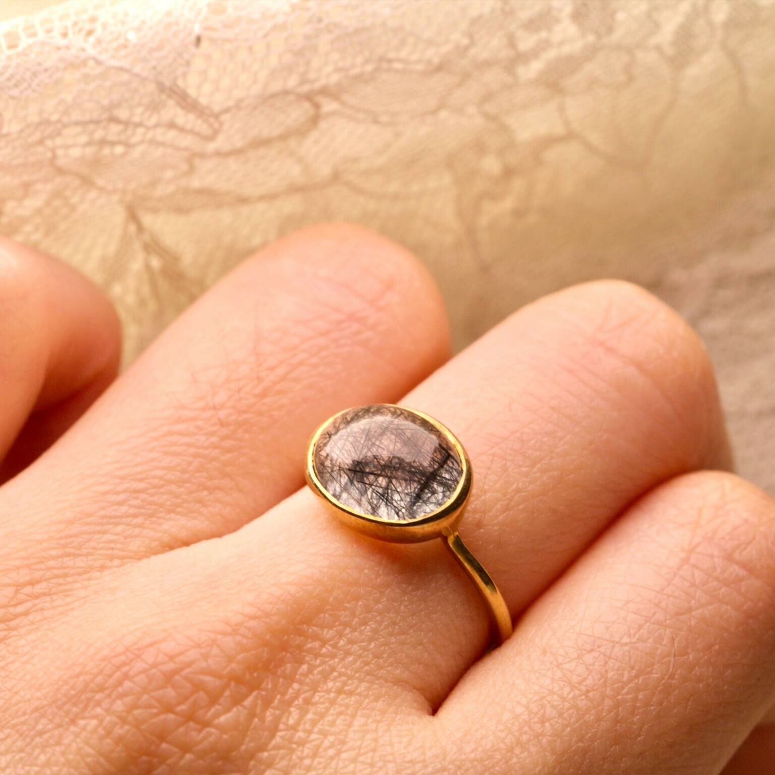 日本半貴石戒指-Black Rutilated Quartz黑髮晶