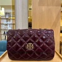 S] TORY BURCH WILLA SHINE SHOULDER BAG,FIG JAM, 152050-690