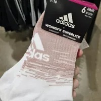 [S] ADIDAS WOMEN'S SUPERLITE SOCKS 6 PAIR NO SHOW,WHITE/ROSE GOLD/SILVER METALLIC, FZ7054 (SAD159)
