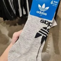 [S] ADIDAS ORIGINAL MEN'S CLASSIC TREFOIL SOCKS 6 PAIR NO SHOW,HEATHER GREY/WHITE/BLACK, EW8918 (SAD167)