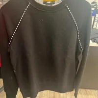 [S] DKNY LONG SLEEVE CREW WITH LOGO TAPE DETAIL,BLACK, M3372222-BLK (SD823)