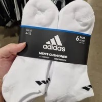 [S] ADIDAS MEN'S CUSHIONED 6 PAIR SOCKS NO SHOW,WHITE/BLACK, 101642 (SAD169)
