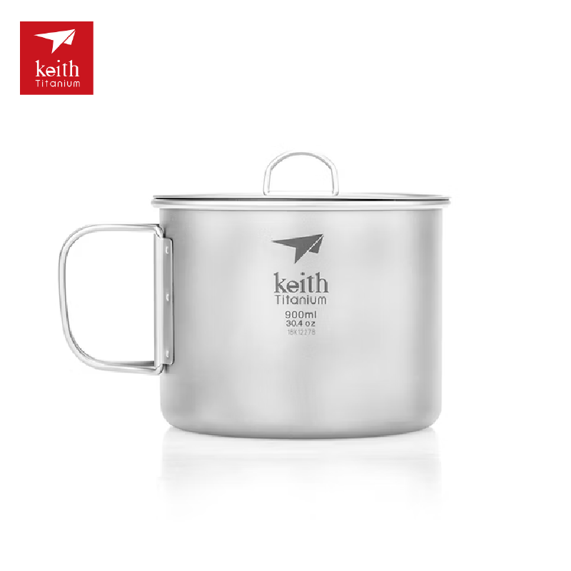 Keith 鎧斯 純鈦環保折疊水杯900ML (附杯蓋收納袋) 摺疊手把/便攜/露營/野炊/環保餐具 52KEITI3209