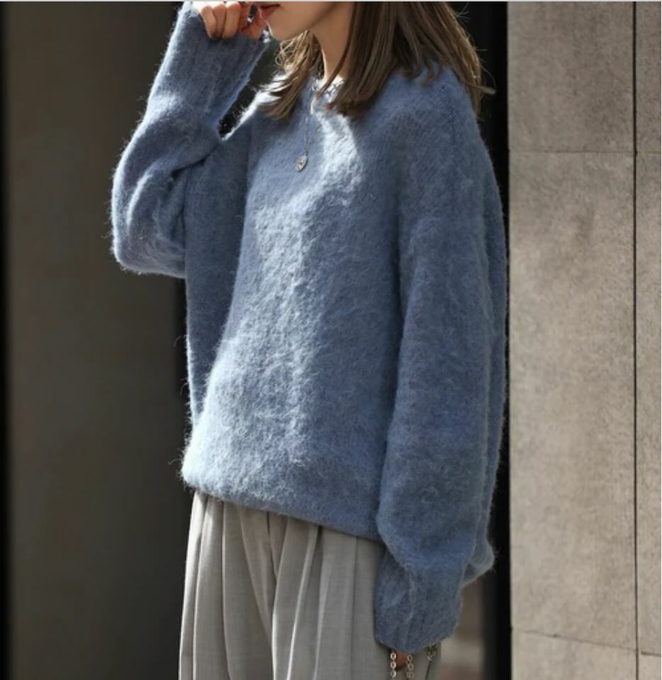 霧藍色毛茸針織衫【日本直送】