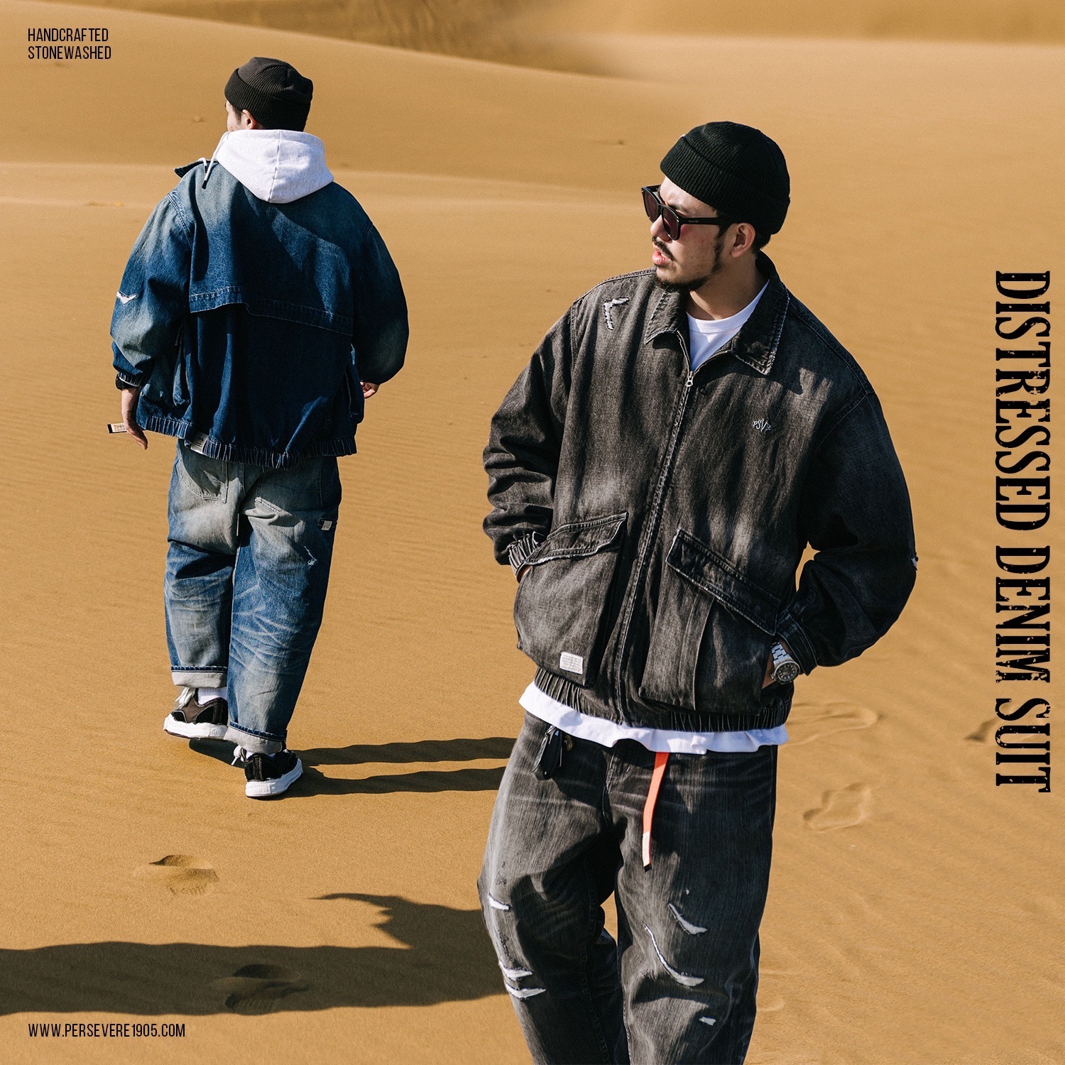 Persevere Distressed Denim 牛仔 外套 夾克 長褲 套裝 二色
