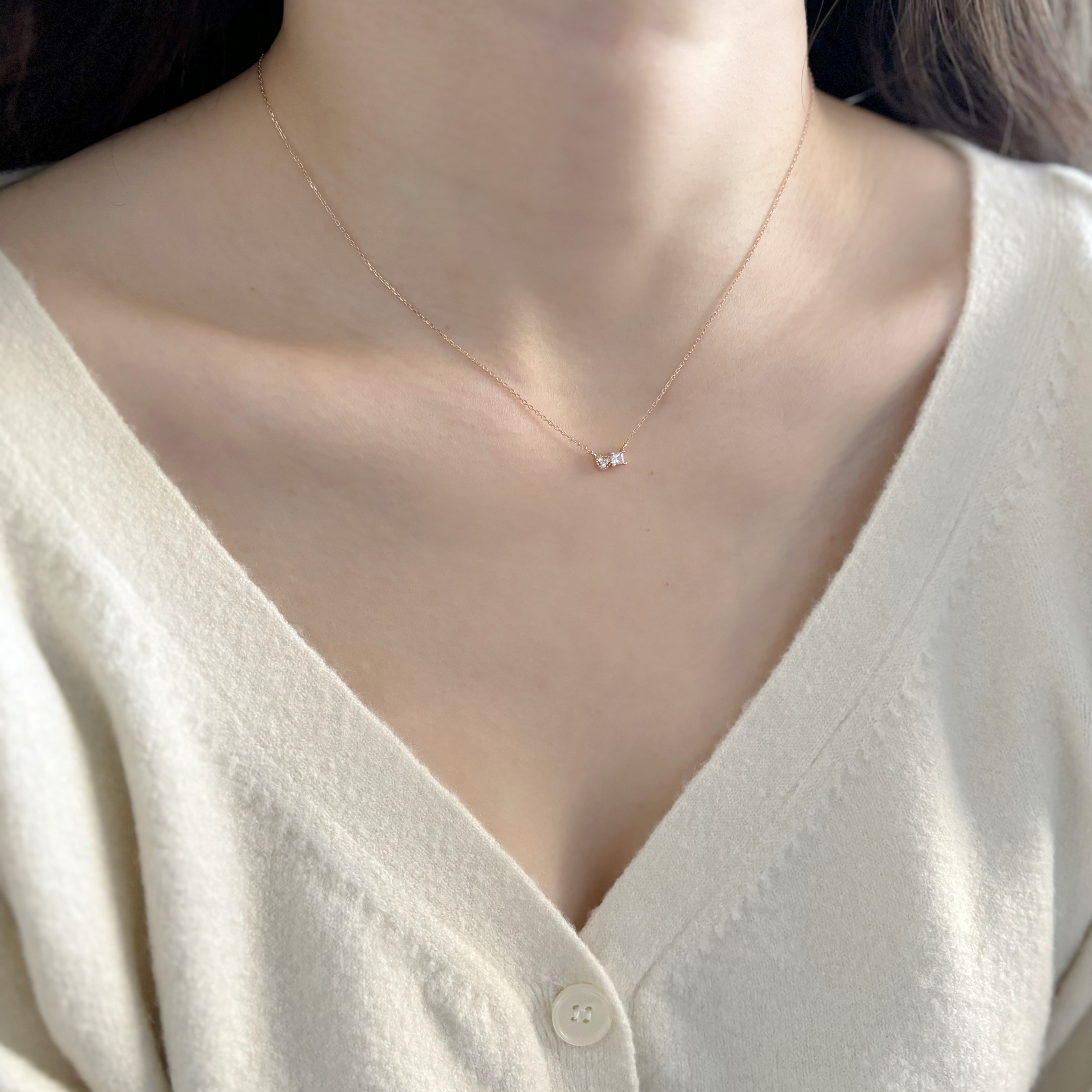 14k三顆鑽石小愛心月光石項鍊