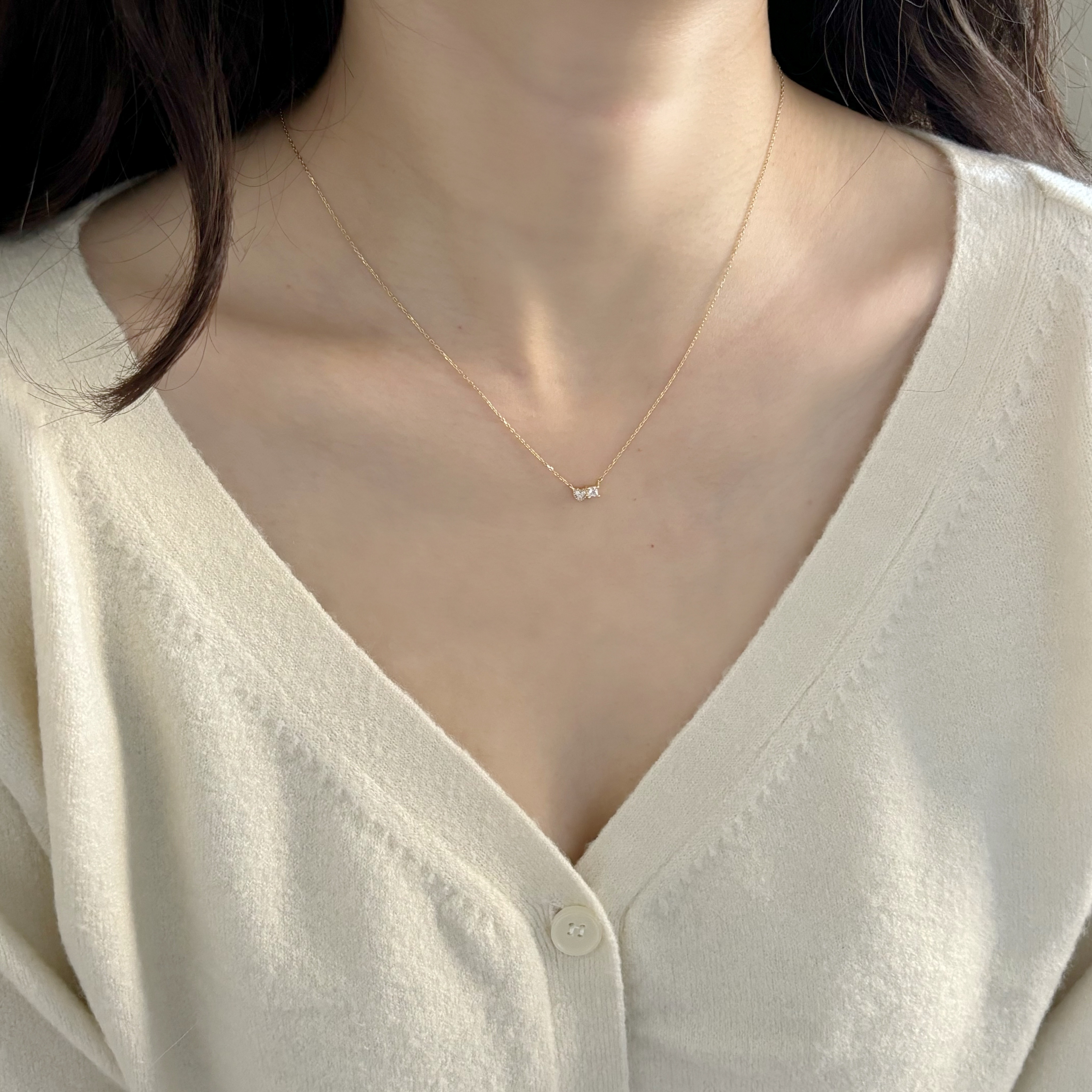 14k三顆鑽石小愛心月光石項鍊