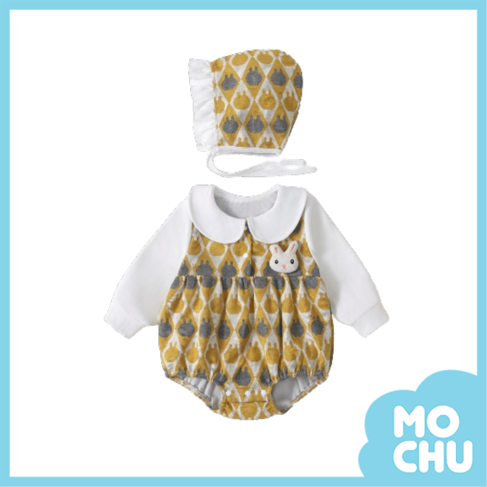 兔兔剪影方格長袖包屁連身衣