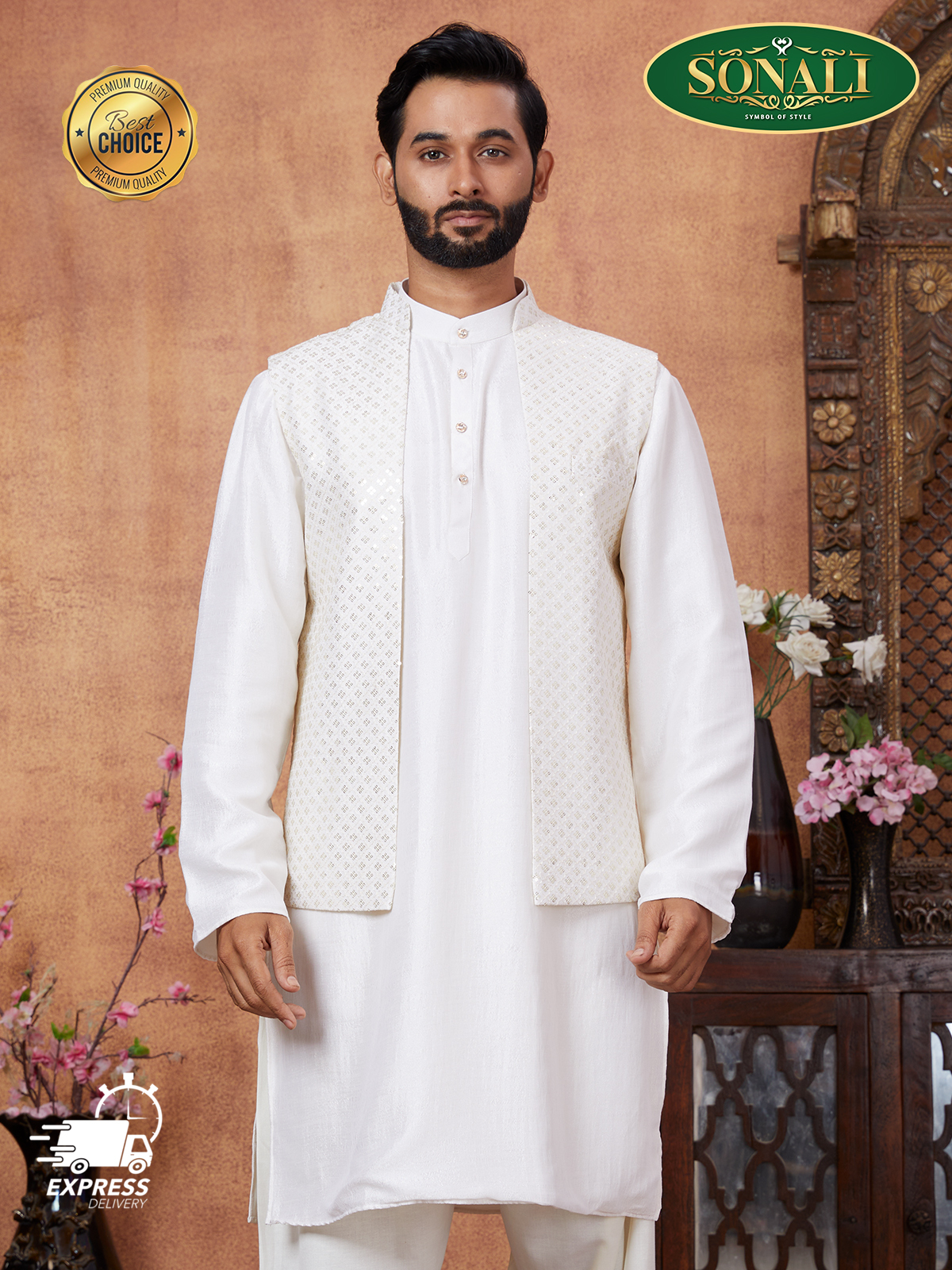 Sonali Premier White Family Collection Men's Kurti / Women's Set / Wear Kid's Wear Girls Set / Boy's Kurti Set - Q1802/Q1803/Q1804/Q1805/Q1802A/Q1802B