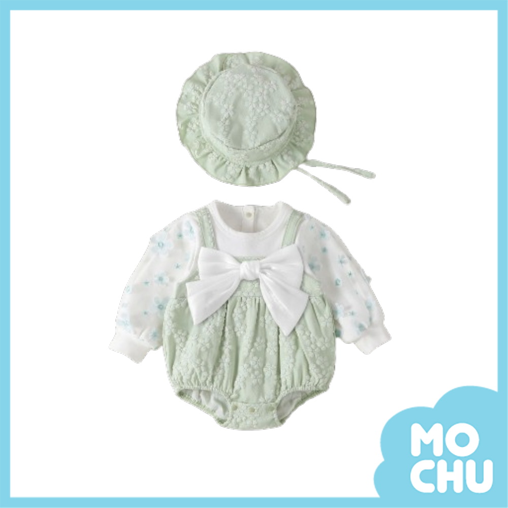 立體小白花長袖包屁衣(二色)