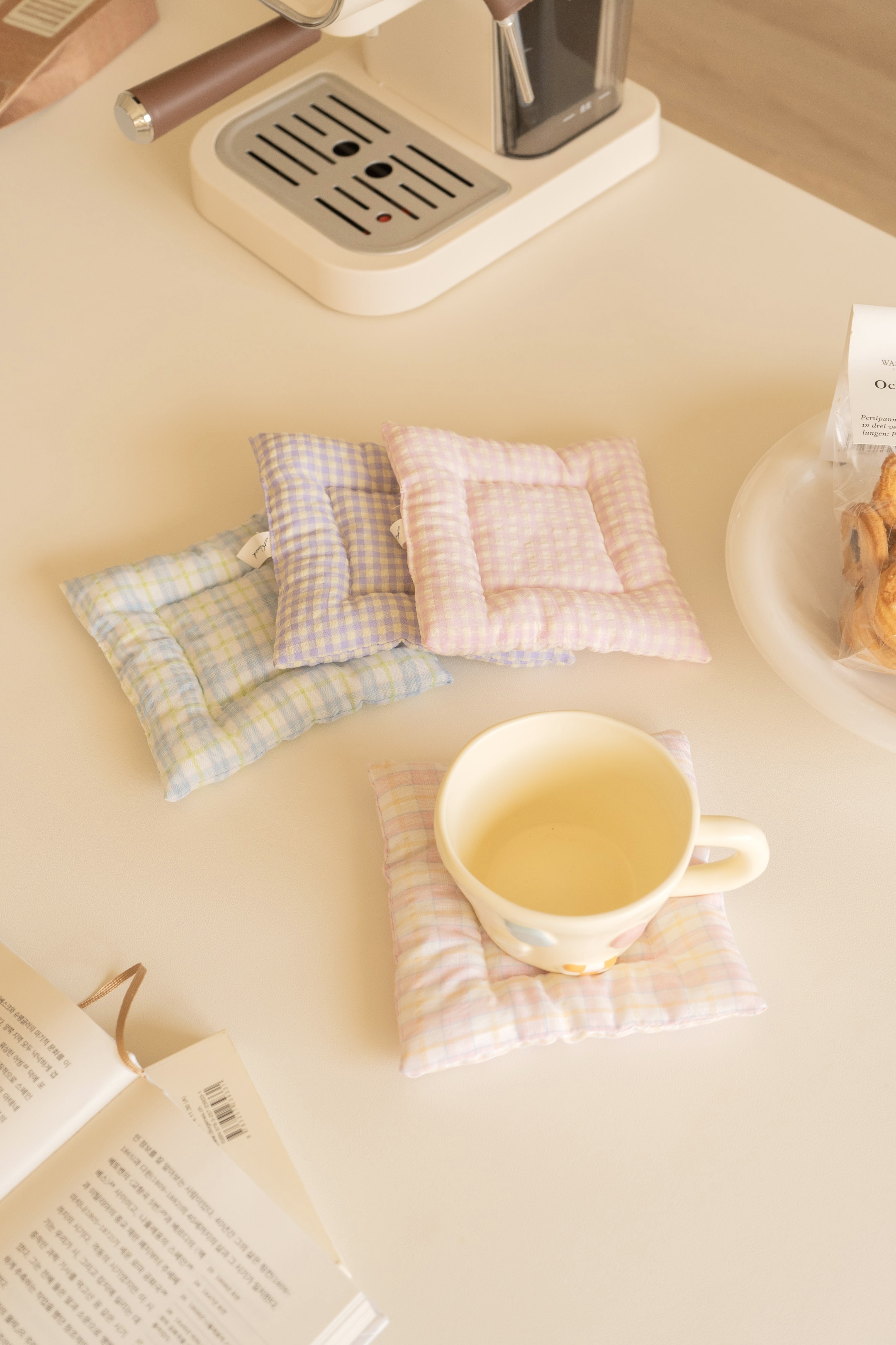 韓式夾棉格子杯墊