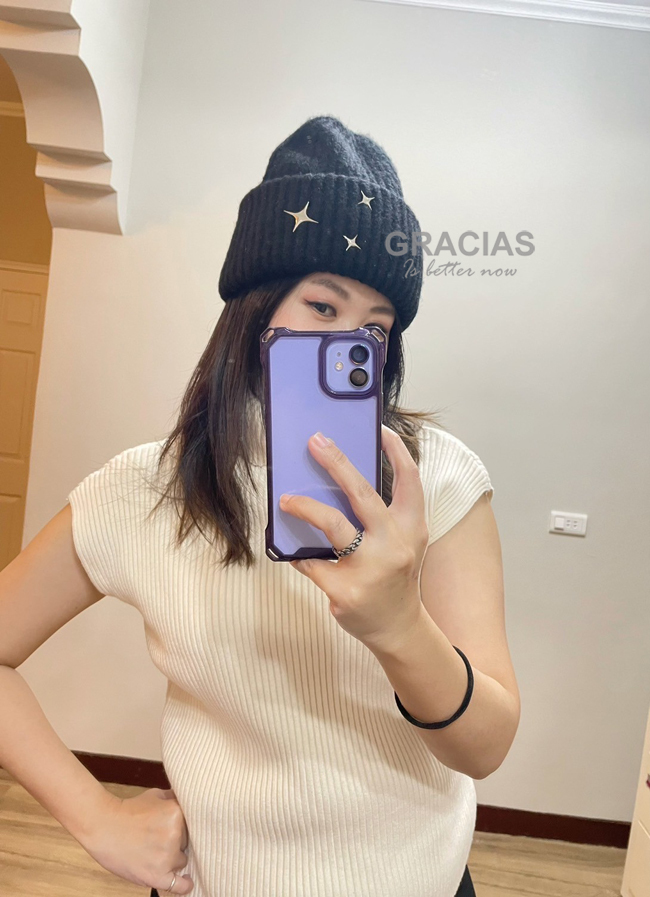 想要小臉必備的毛帽-閃爍星星黑