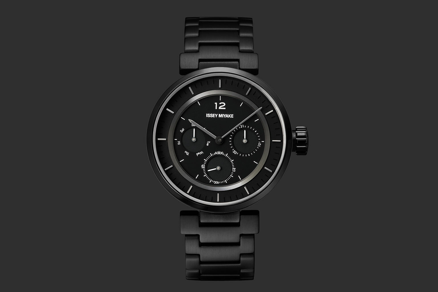 萬年鐘錶 - 三宅一生 ISSEY MIYAKE   和田 智 | Satoshi Wada 全黑款三眼計時不鏽鋼腕錶   NYAB704J / VD75-0030SD   MINI - W 錶徑39MM