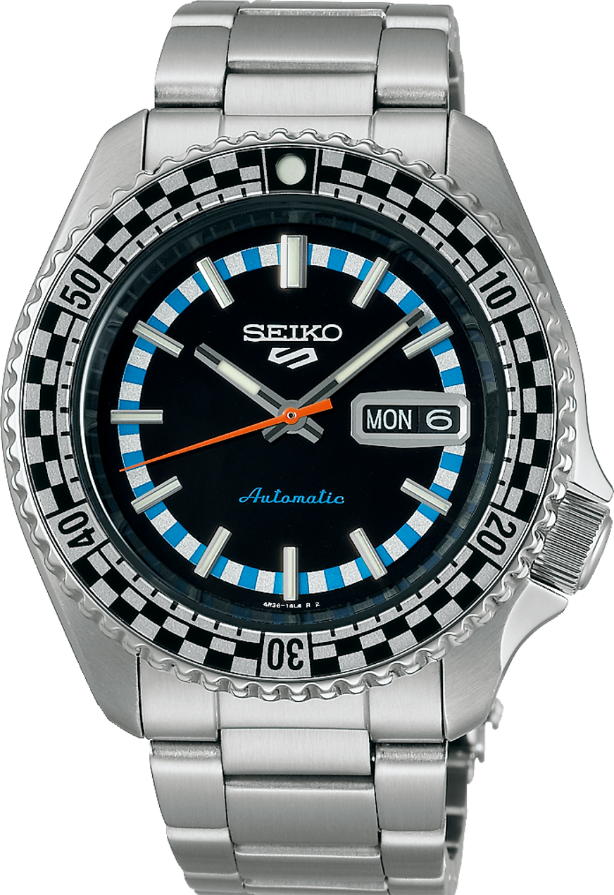 萬年鐘錶 - SEIKO  5 Sports  SKX殼型  棋盤格錶圈藍面機械水鬼 SRPK67K1 / 4R36-15K0D  錶徑42.5MM