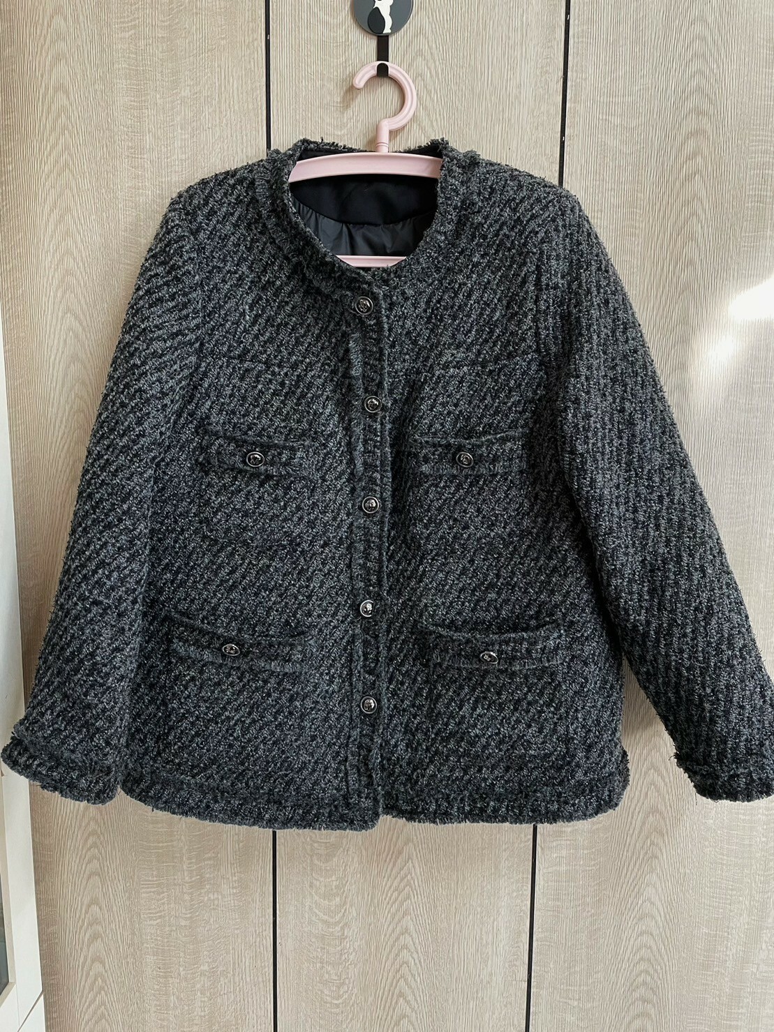 抽鬚花呢厚款外套優雅精緻黑現貨(售完不補)