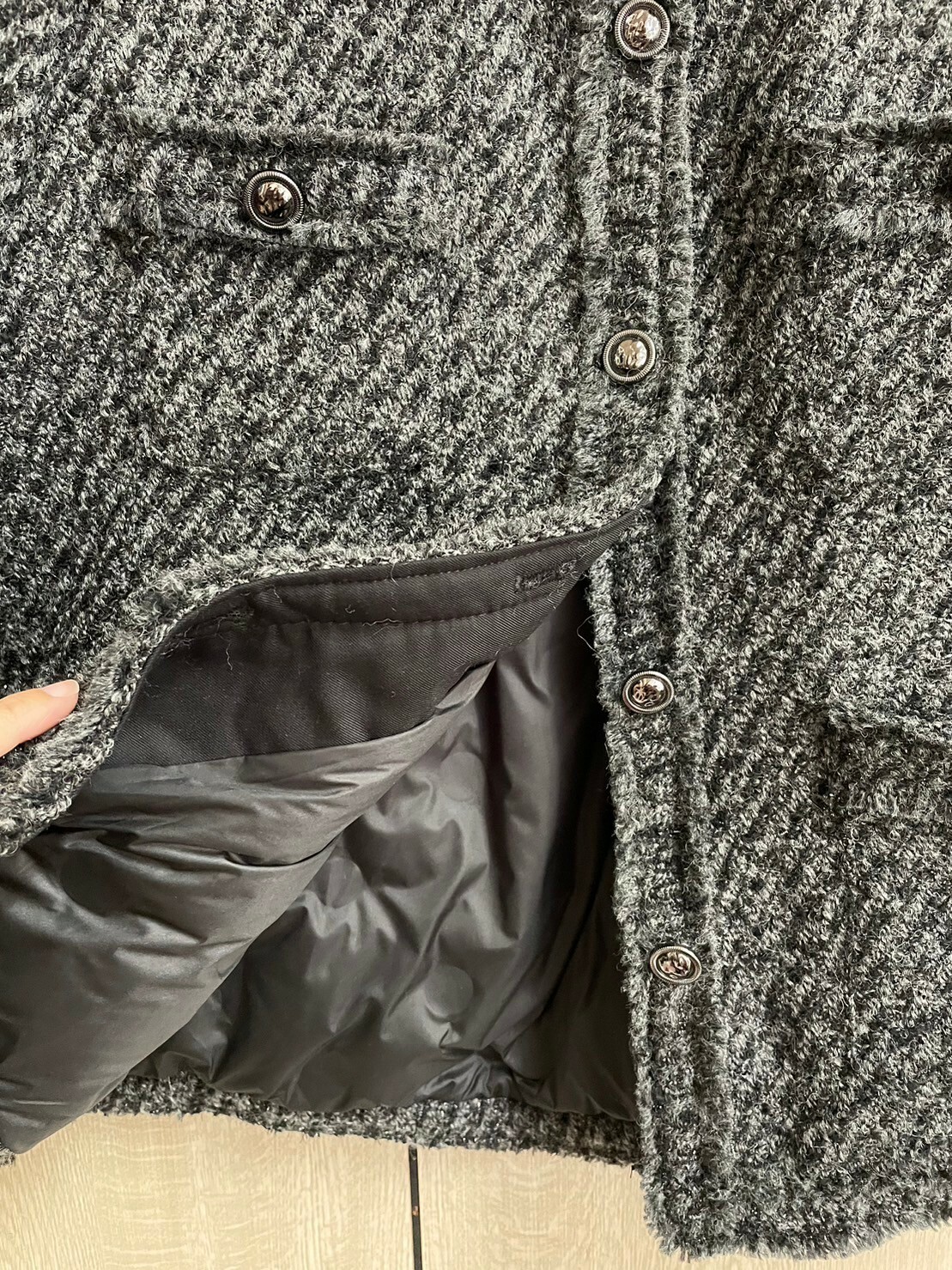 抽鬚花呢厚款外套優雅精緻黑現貨(售完不補)