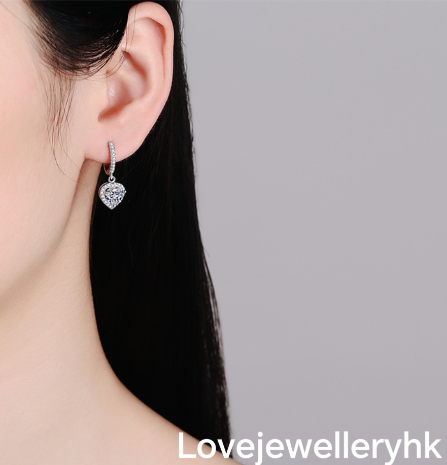 莫桑鑽心形吊款耳環     E2C013
