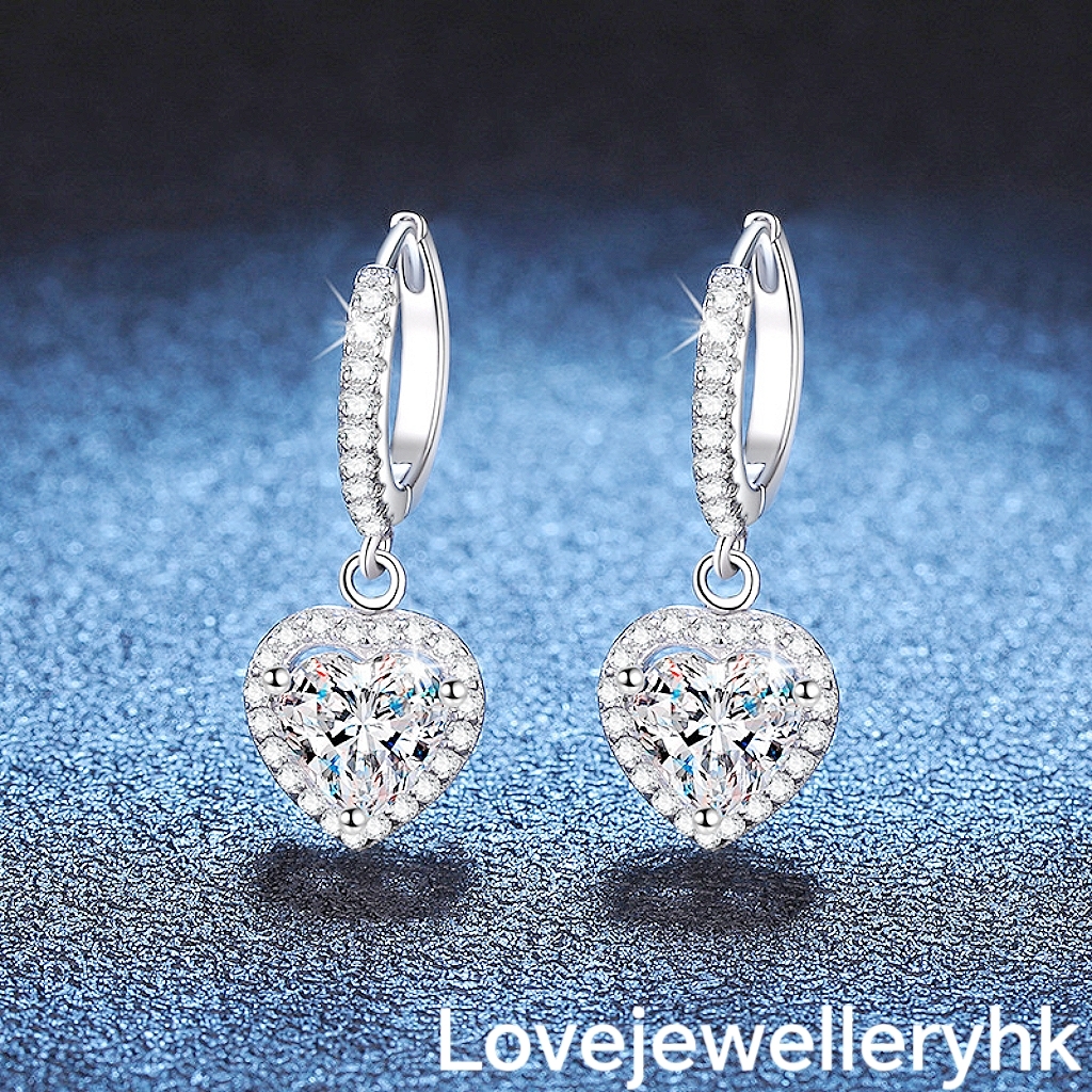 莫桑鑽心形吊款耳環     E2C013