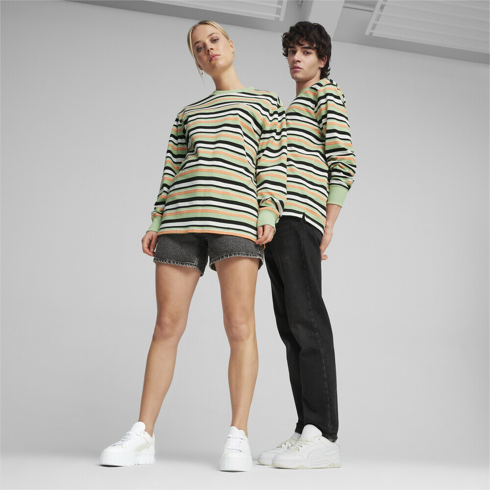 PUMA 長袖 流行系列 DOWNTOWN 180 綠白橘 黃宣 條紋 薄長T 中性 62437789