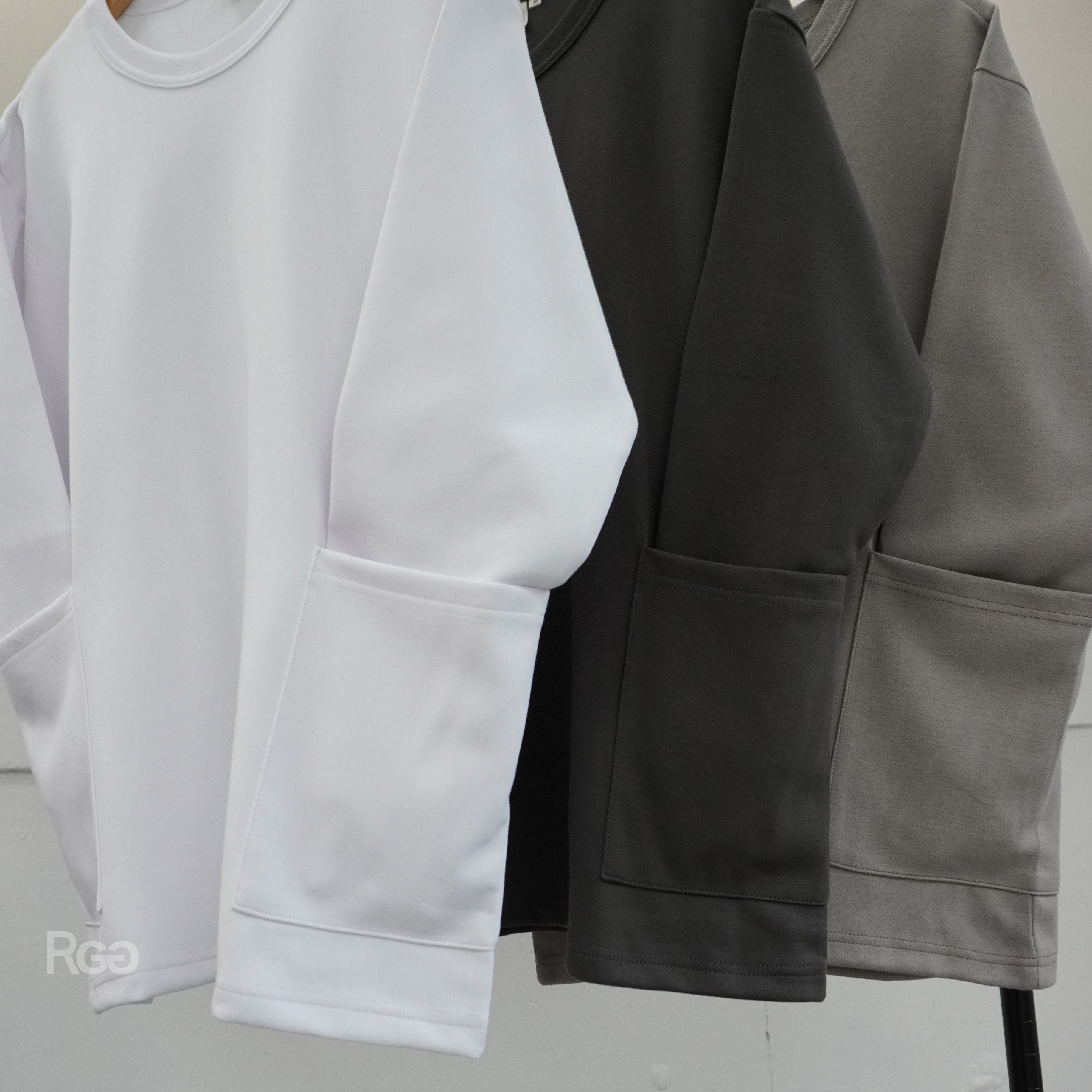 台灣製太空棉落肩側雙口袋長T細節照