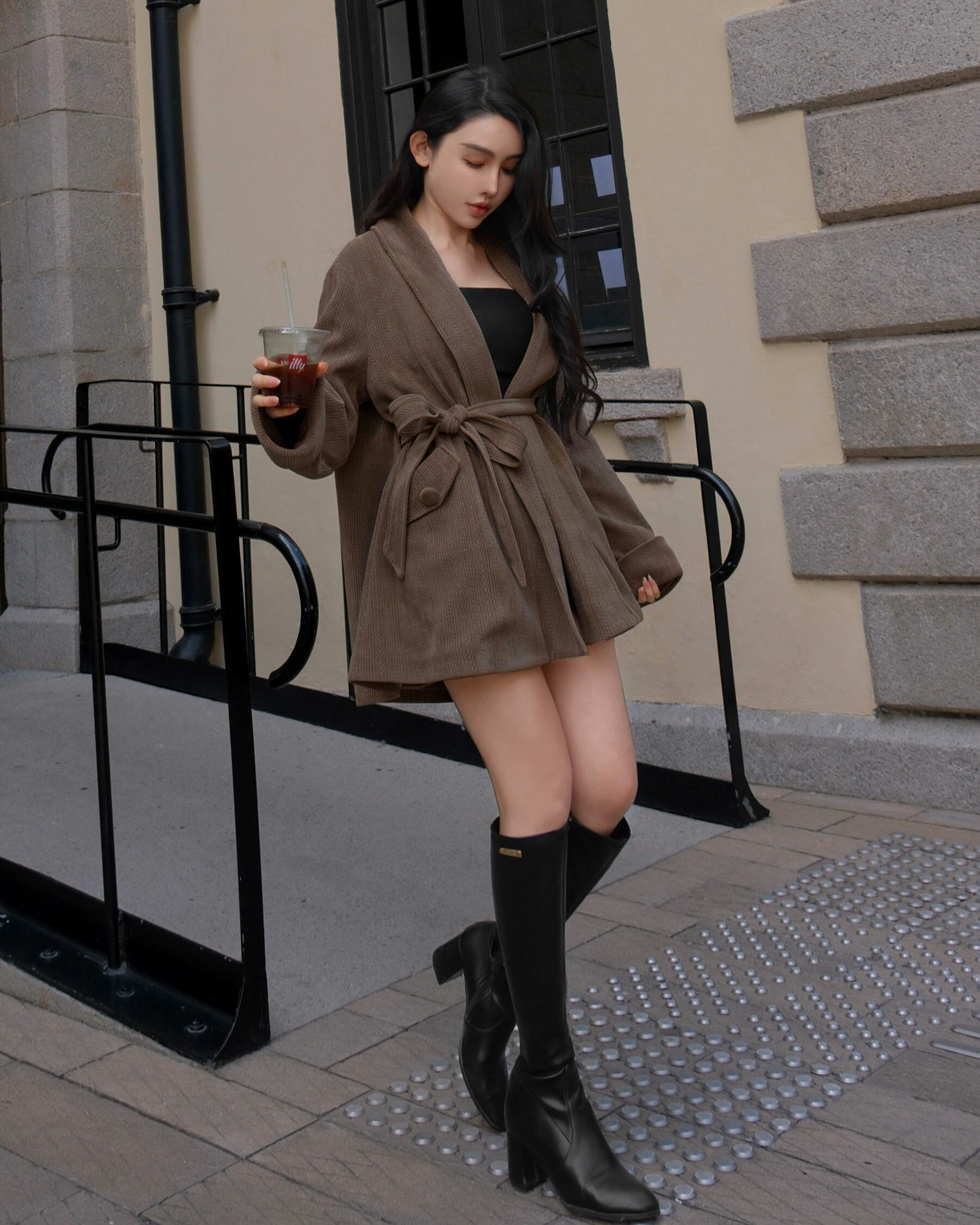 訂製-慵懶浴袍領織紋刷毛外套