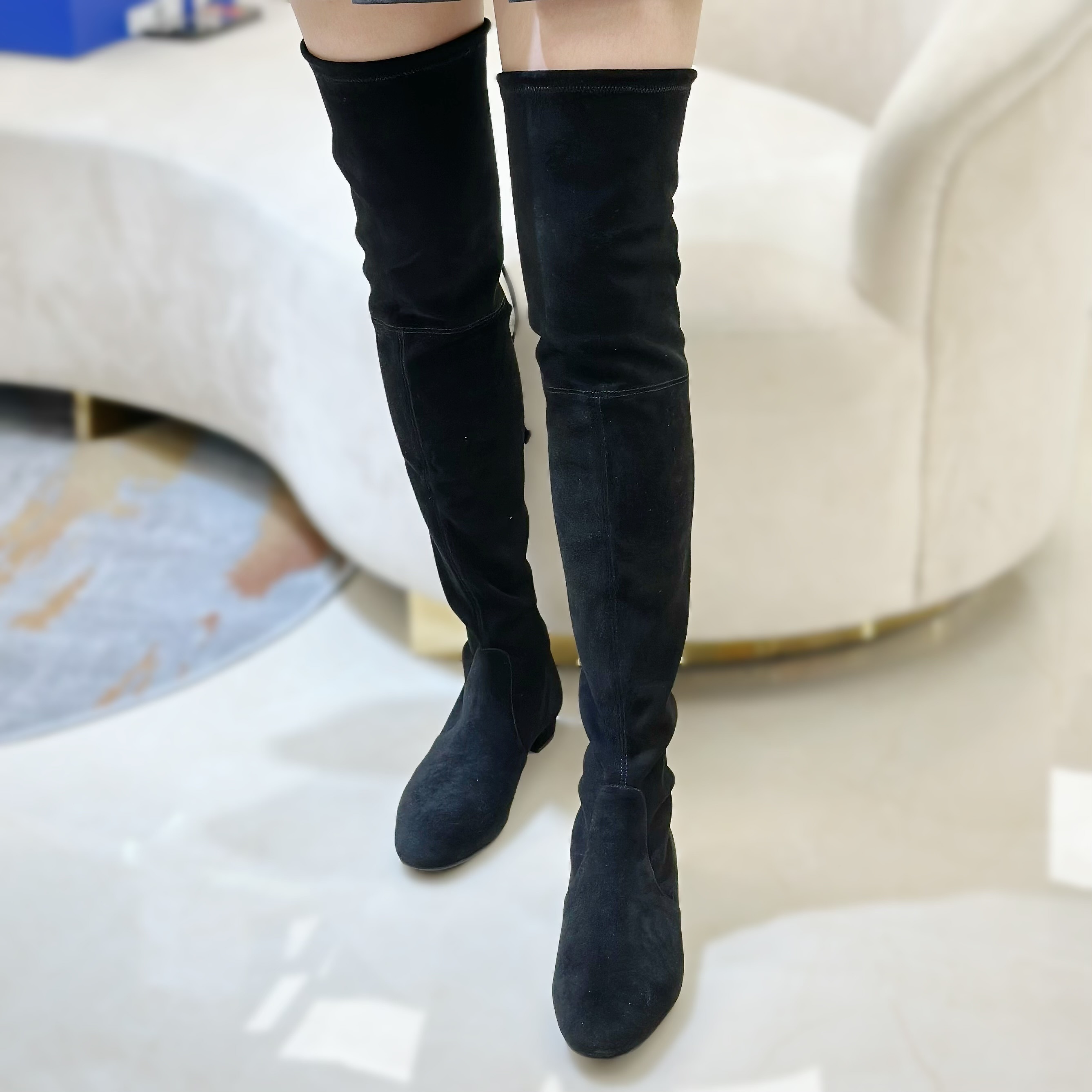 SSW05956 STUART WEITZMAN Genna 25 黑色絨面長靴 4502736322 (E)