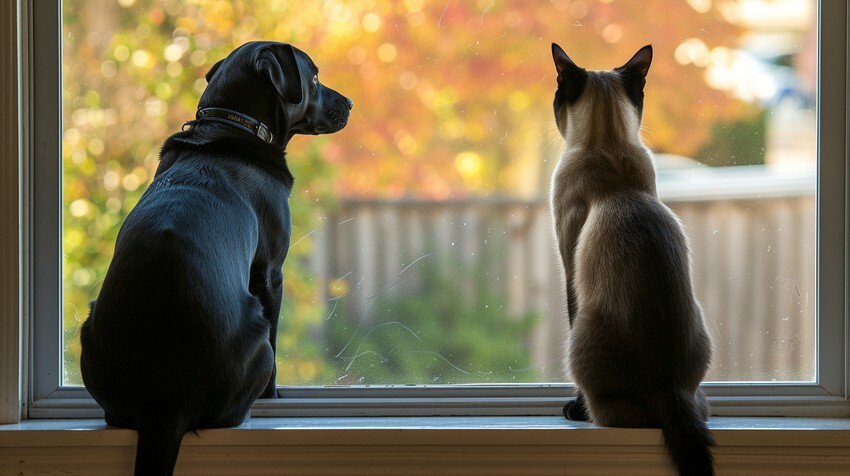 嬌寵醫生,嬌寵牠一生,寵物益生菌,狗狗益生菌,貓咪益生菌,狗狗跟貓咪一起看著窗戶