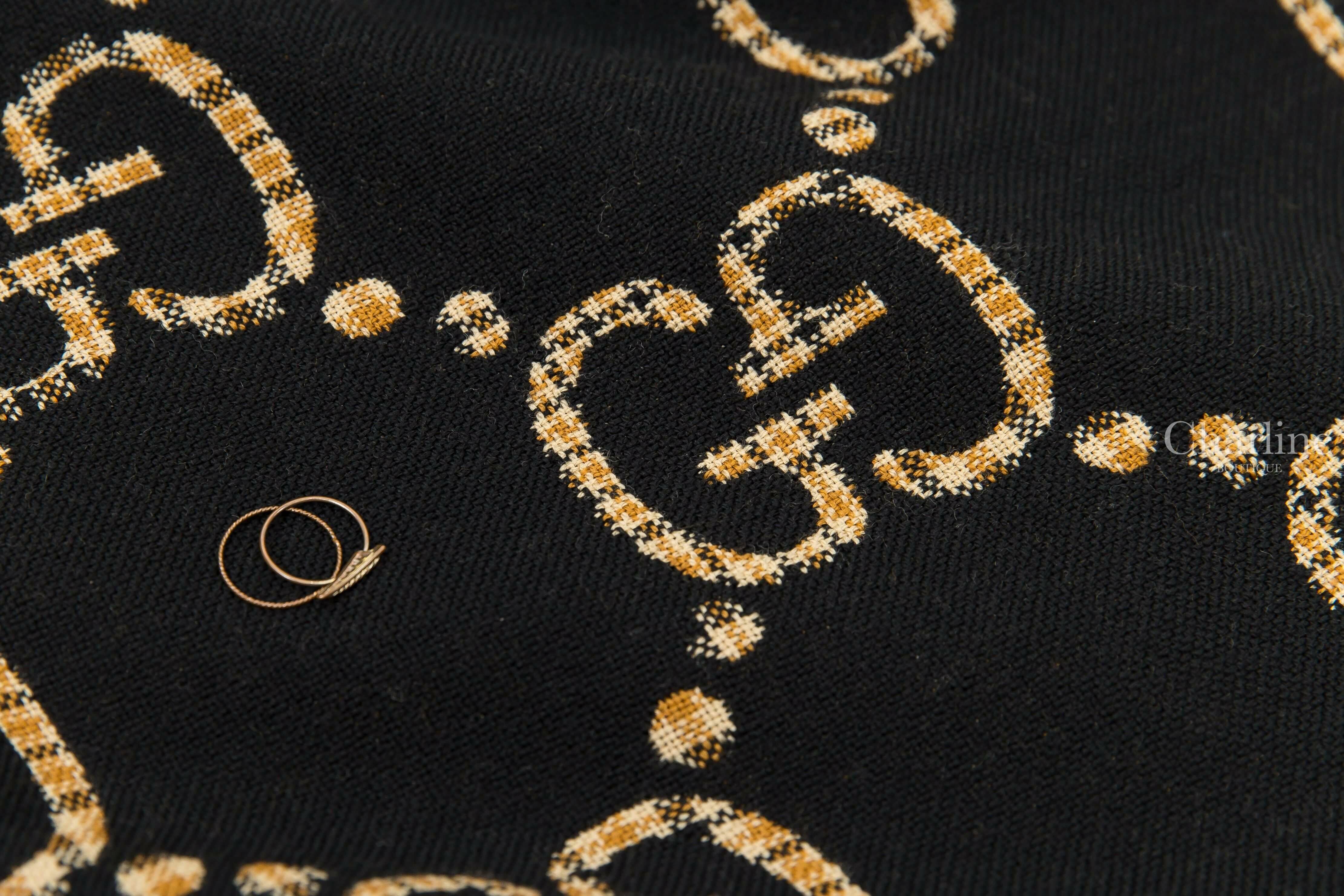 Gucci Check GG Wool Scarf 黑/淺褐色格紋拼色GG Logo羊毛流蘇圍巾