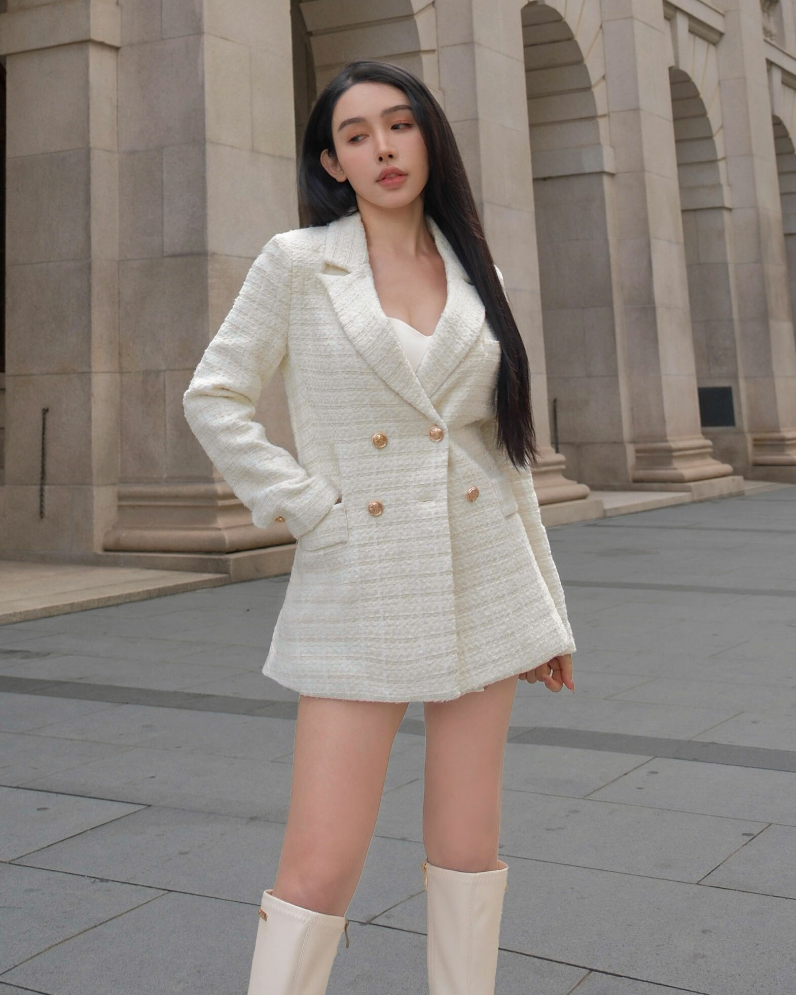 訂製-經典小香金釦修身西裝外套