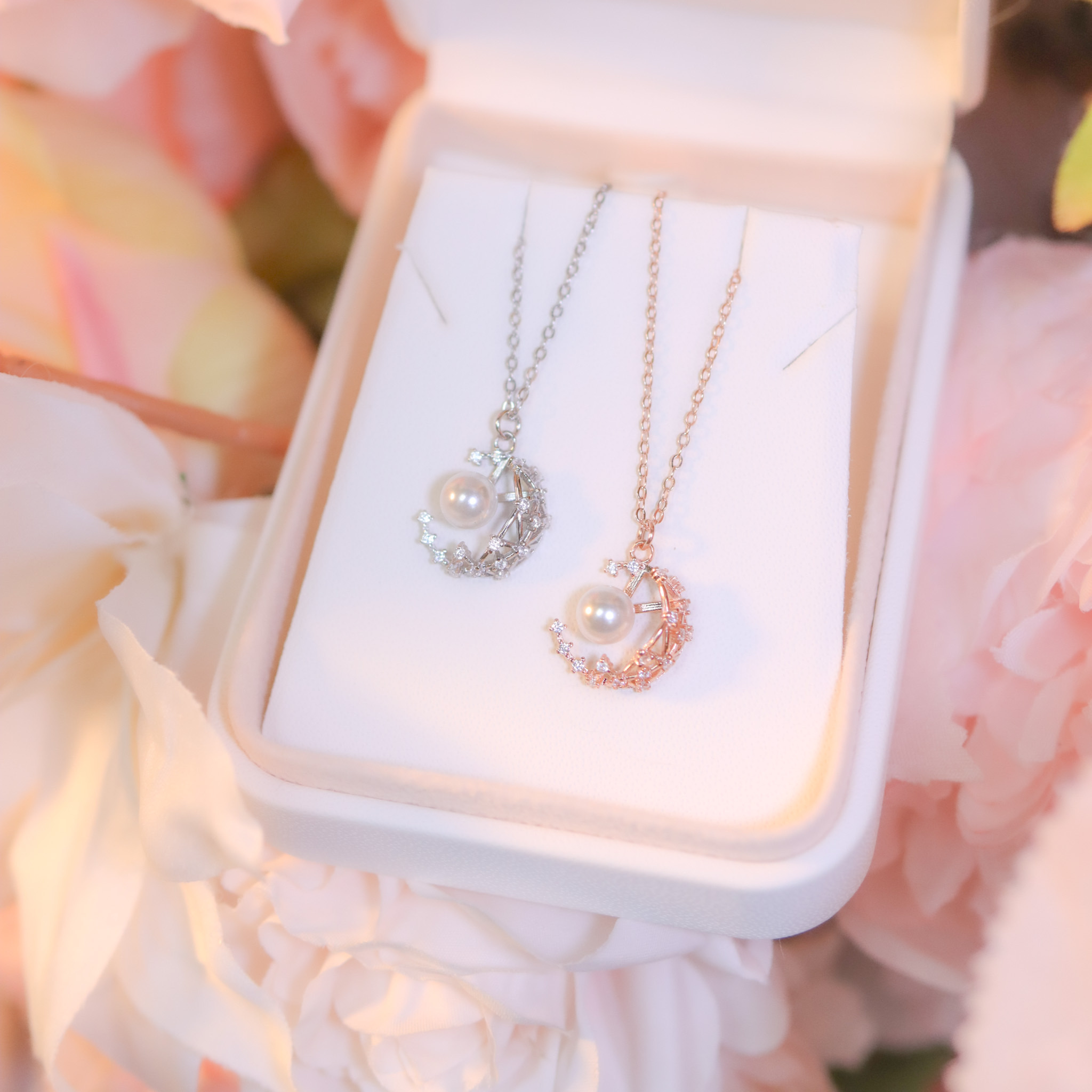 | 925純銀・白金・玫瑰金・珍珠 | 月無缺項鍊  (銀/玫瑰金) | NE1067 |