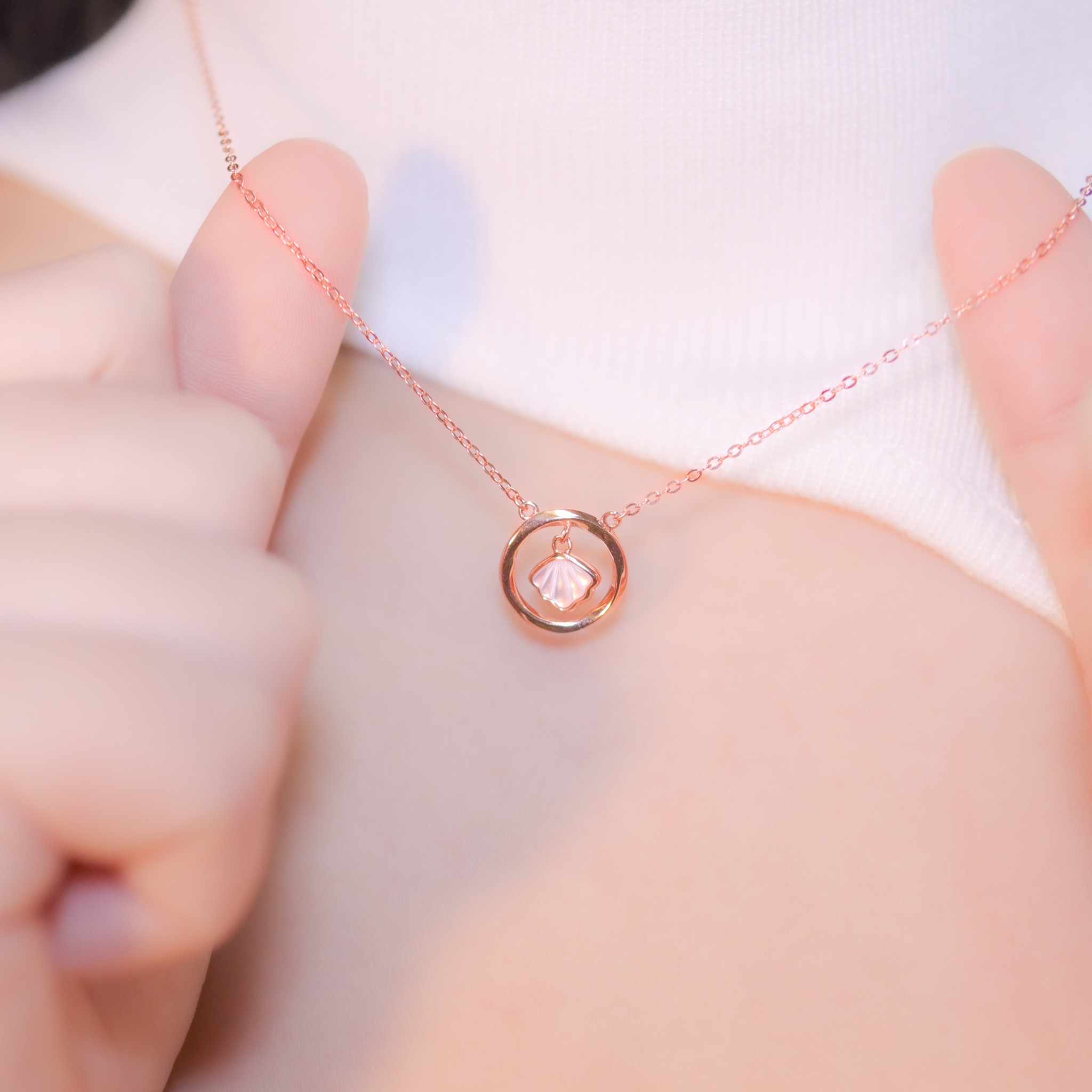 | 925純銀・白金・玫瑰金 | 純潔貝殼圈項鍊  (銀/玫瑰金) | NE1070 |