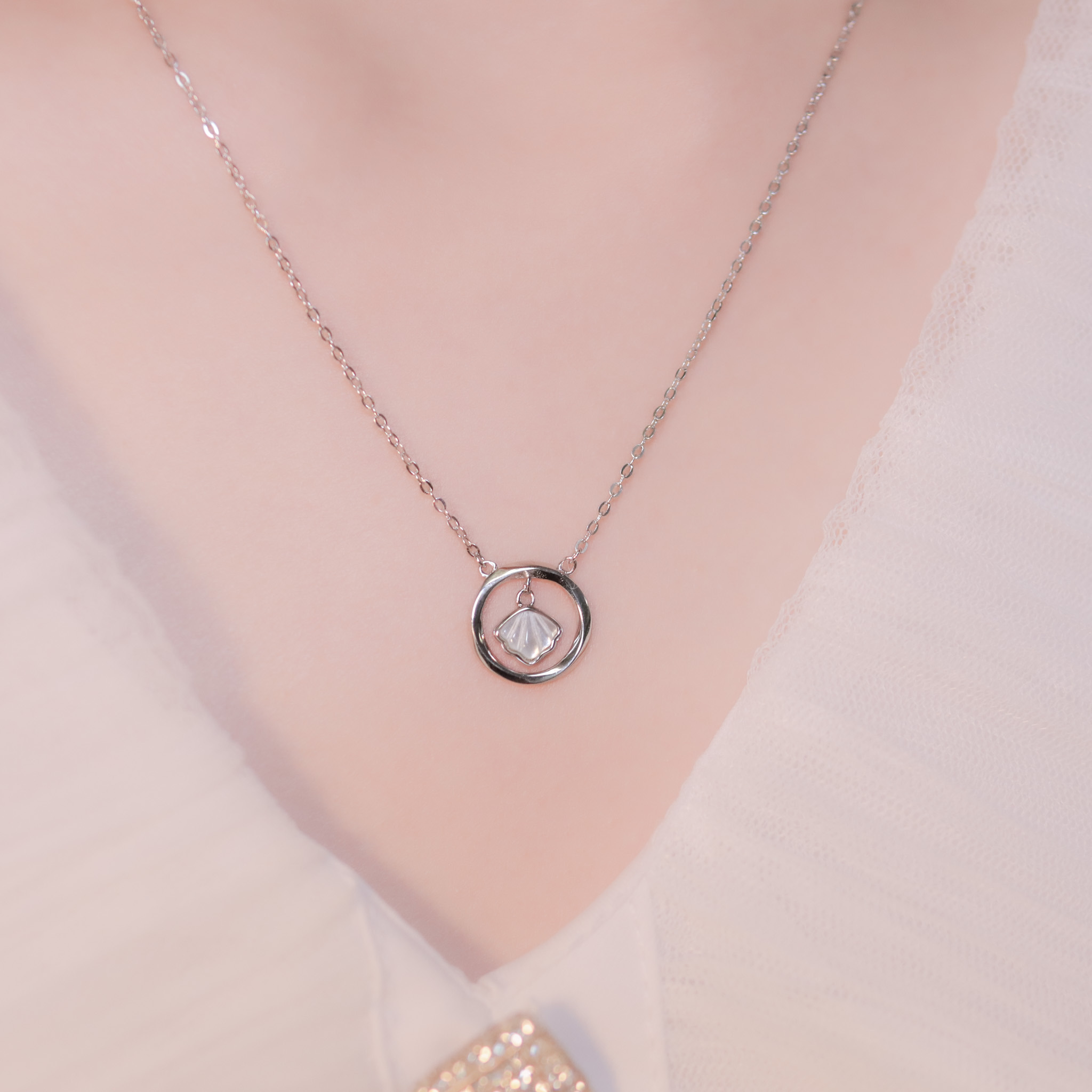 | 925純銀・白金・玫瑰金 | 純潔貝殼圈項鍊  (銀/玫瑰金) | NE1070 |