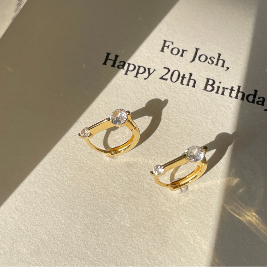 D一字鋯石鑽耳釦釘