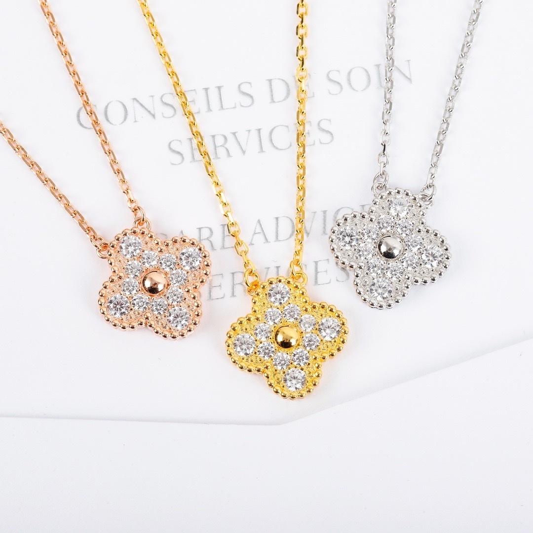 18k 滿天星CNC激光鑽四葉草高奢定製項鍊