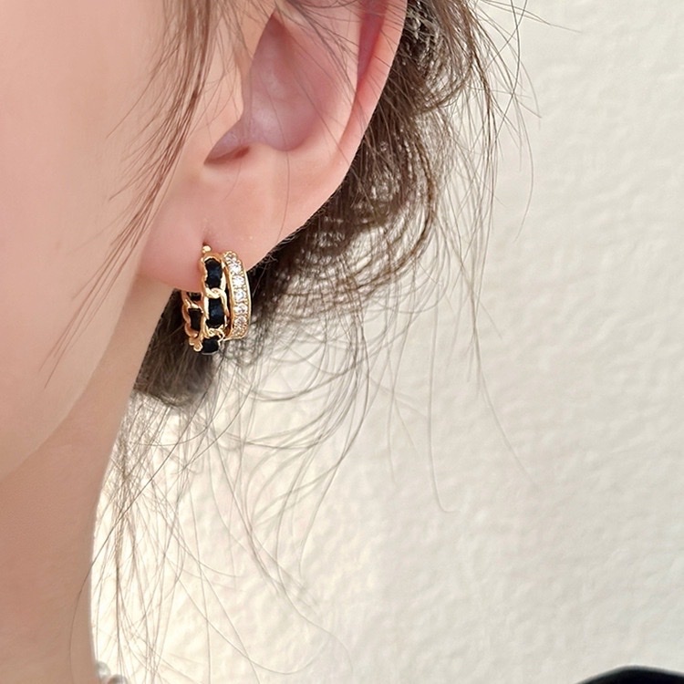 香奶風皮革穿鍊 水鑽假雙圈