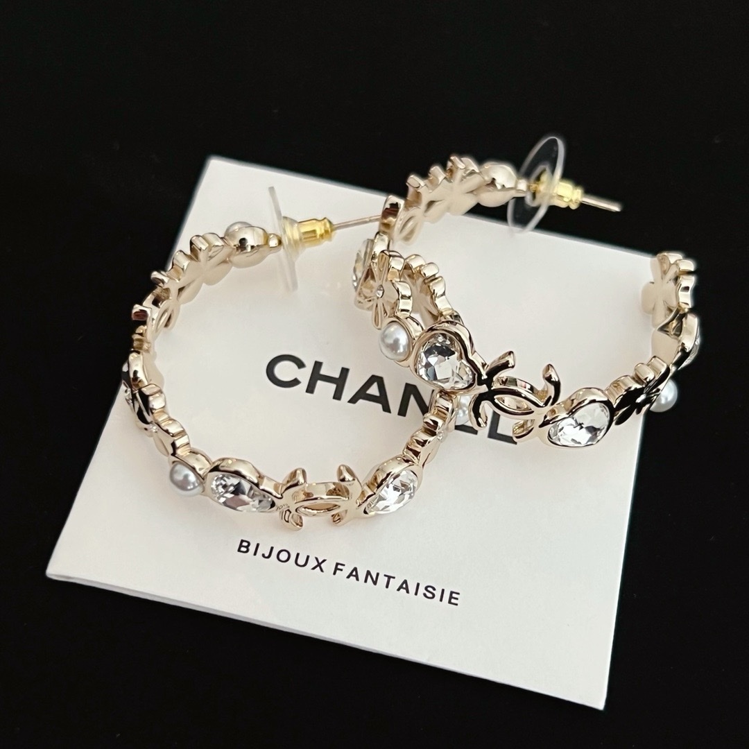 18k 小雙c花珍珠心鑽夢幻耳圈