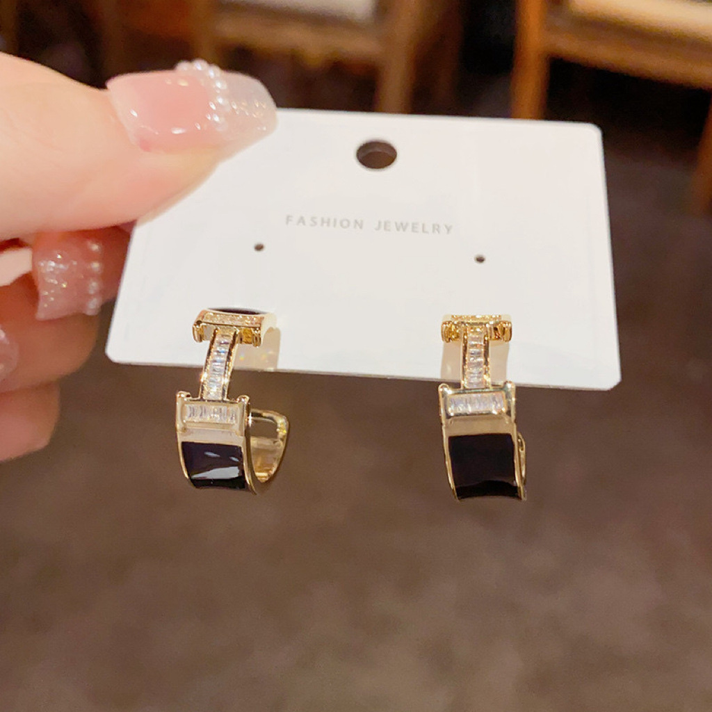 H白黑釉經典c圈 定製耳釘