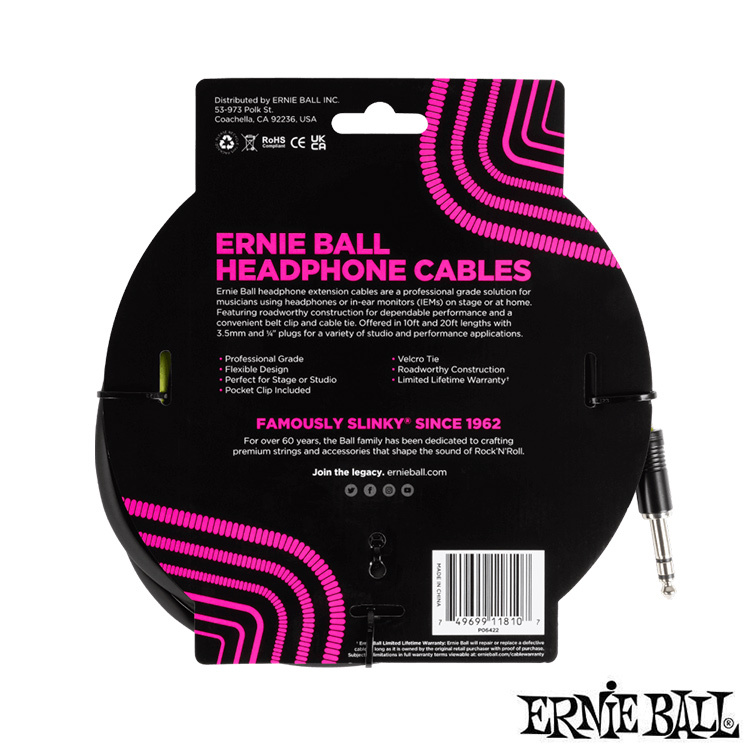 Ernie Ball PO6422 3.5 to 6.3 耳機延長線 3米