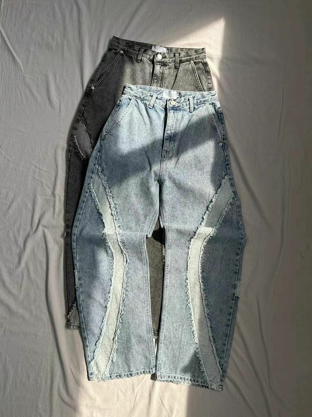 拼色流蘇鬆身牛仔褲 J726