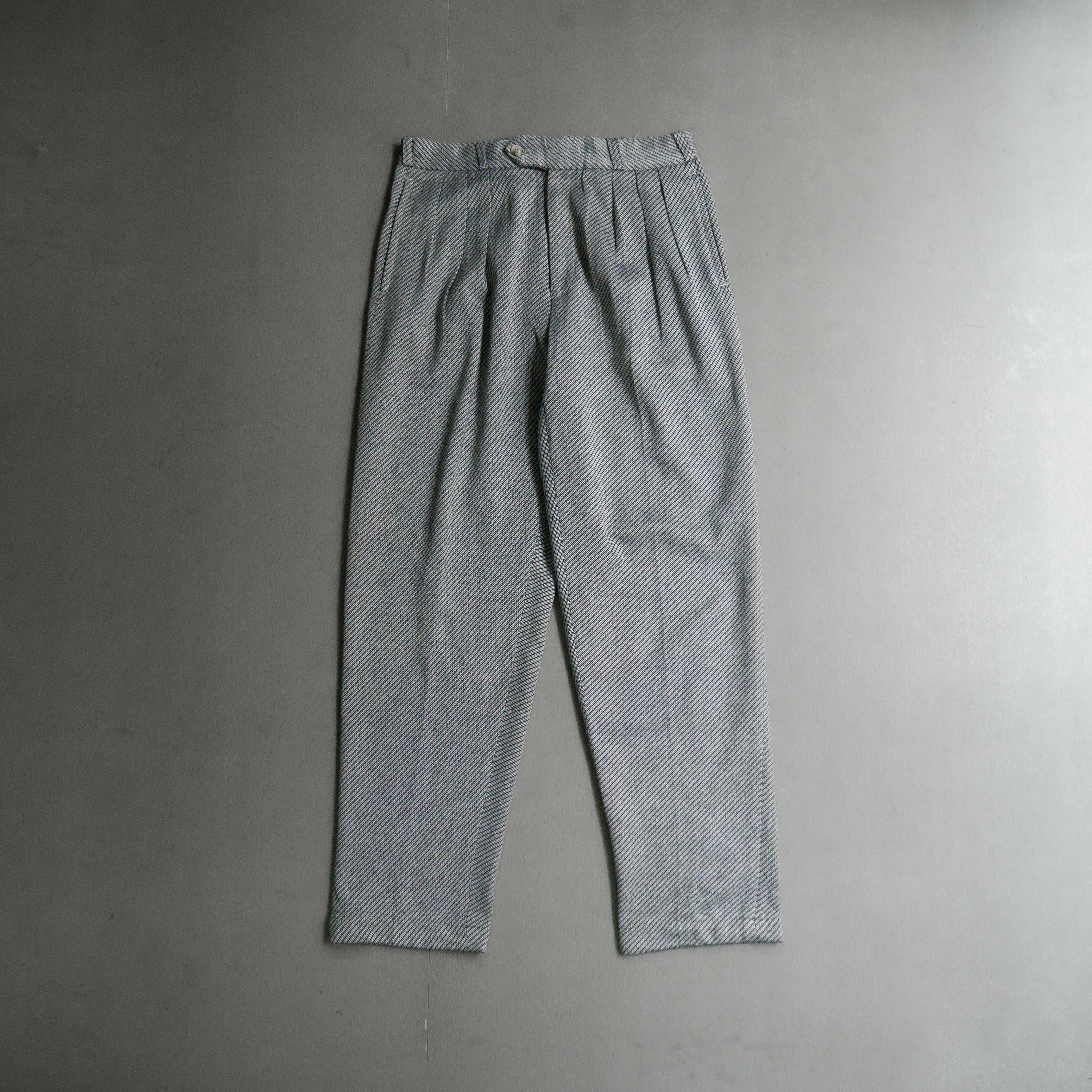 VINTAGE STRIPE DRESS PANTS 灰色 條紋 斜紋 打褶 直筒 長褲 西裝褲