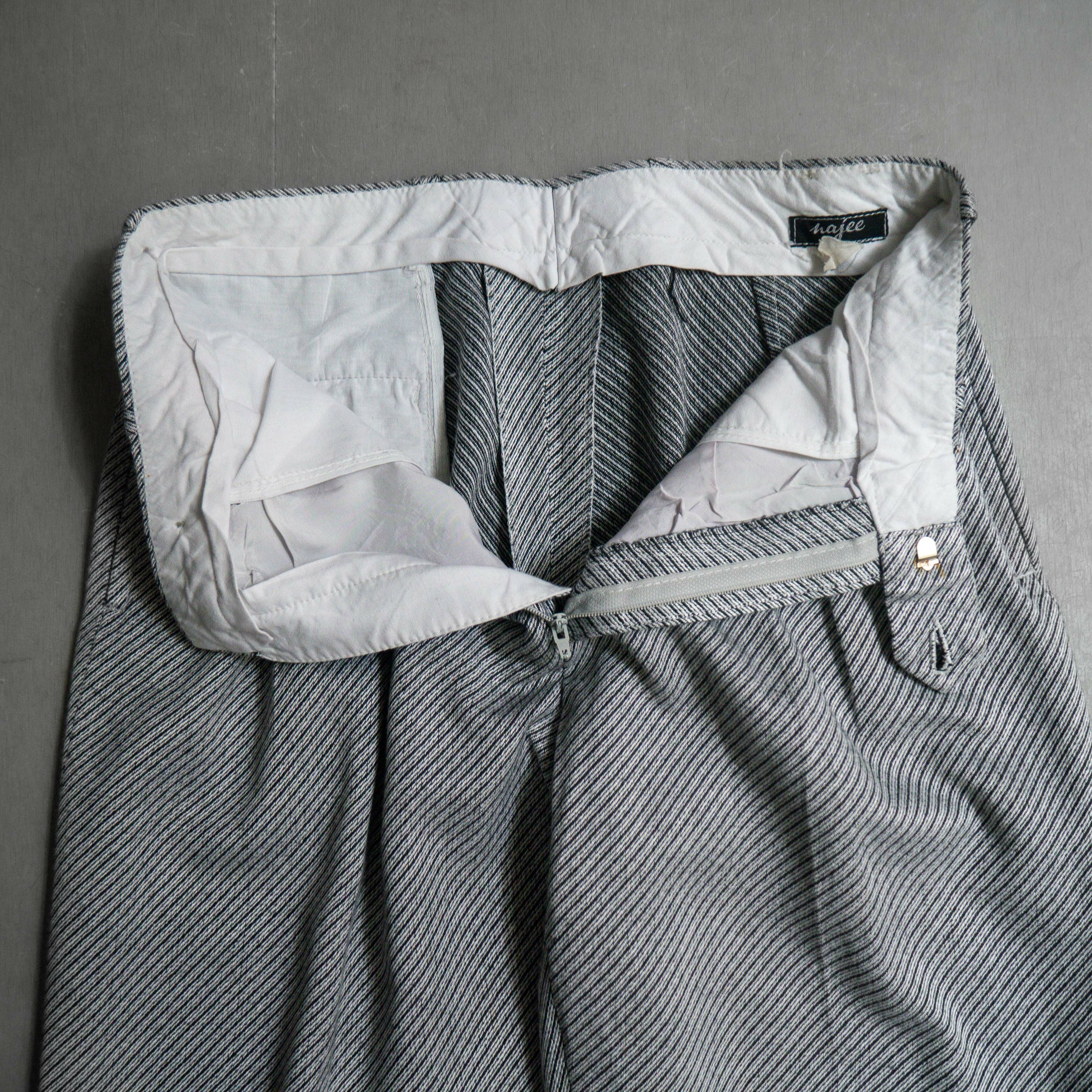 VINTAGE STRIPE DRESS PANTS 灰色 條紋 斜紋 打褶 直筒 長褲 西裝褲